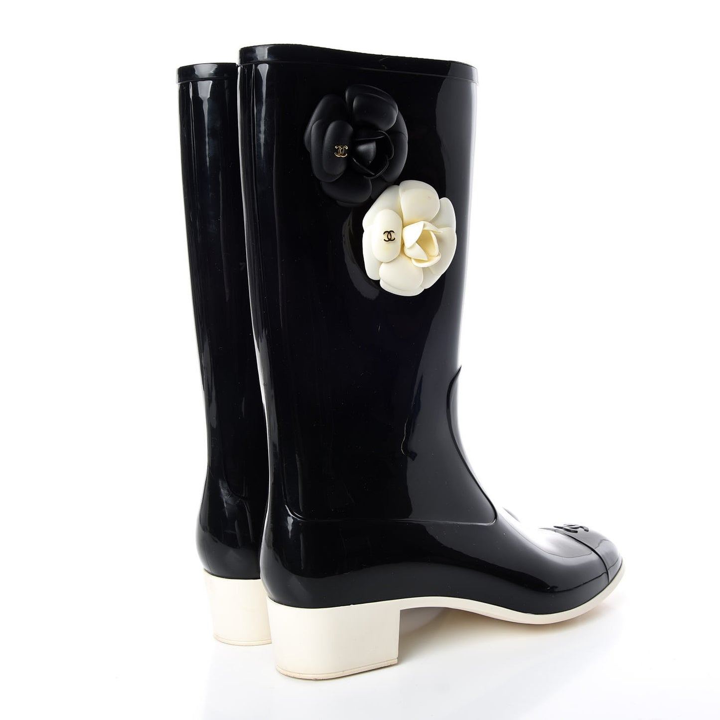 Rubber Camellia Rain Boots 42 Black