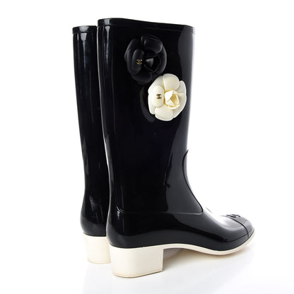 Chanel Rubber Camellia Rain Boots 42 Black 4 of 18