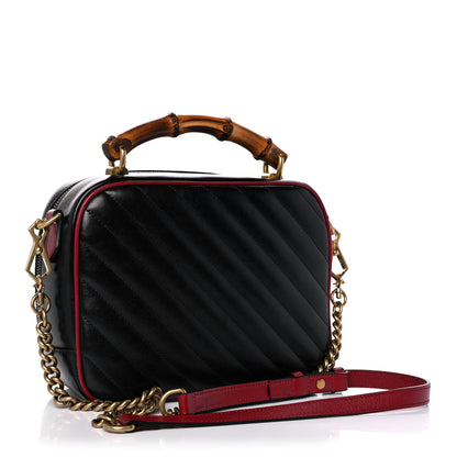 Gucci Vintage Effect Calfskin Matelasse Diagonal Small Torchon GG Marmont Bamboo Top Handle Shoulder Bag Black Romantic Cherry 3 of 11