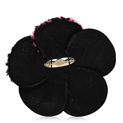 Chanel Lambskin Stitched Camellia CC Brooch Black Pink 3 of 5