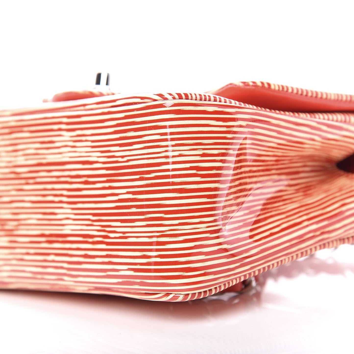 Patent Calfskin Striped Mini Square Flap Red
