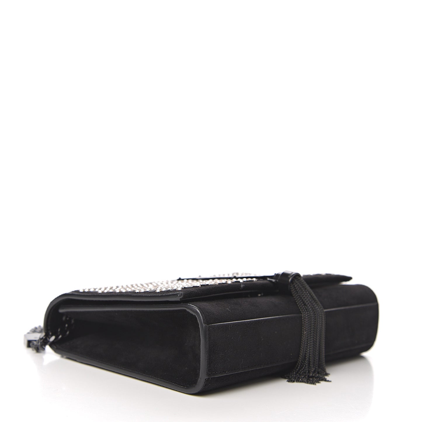 Suede Crystal Small Classic Monogram Kate Satchel Black
