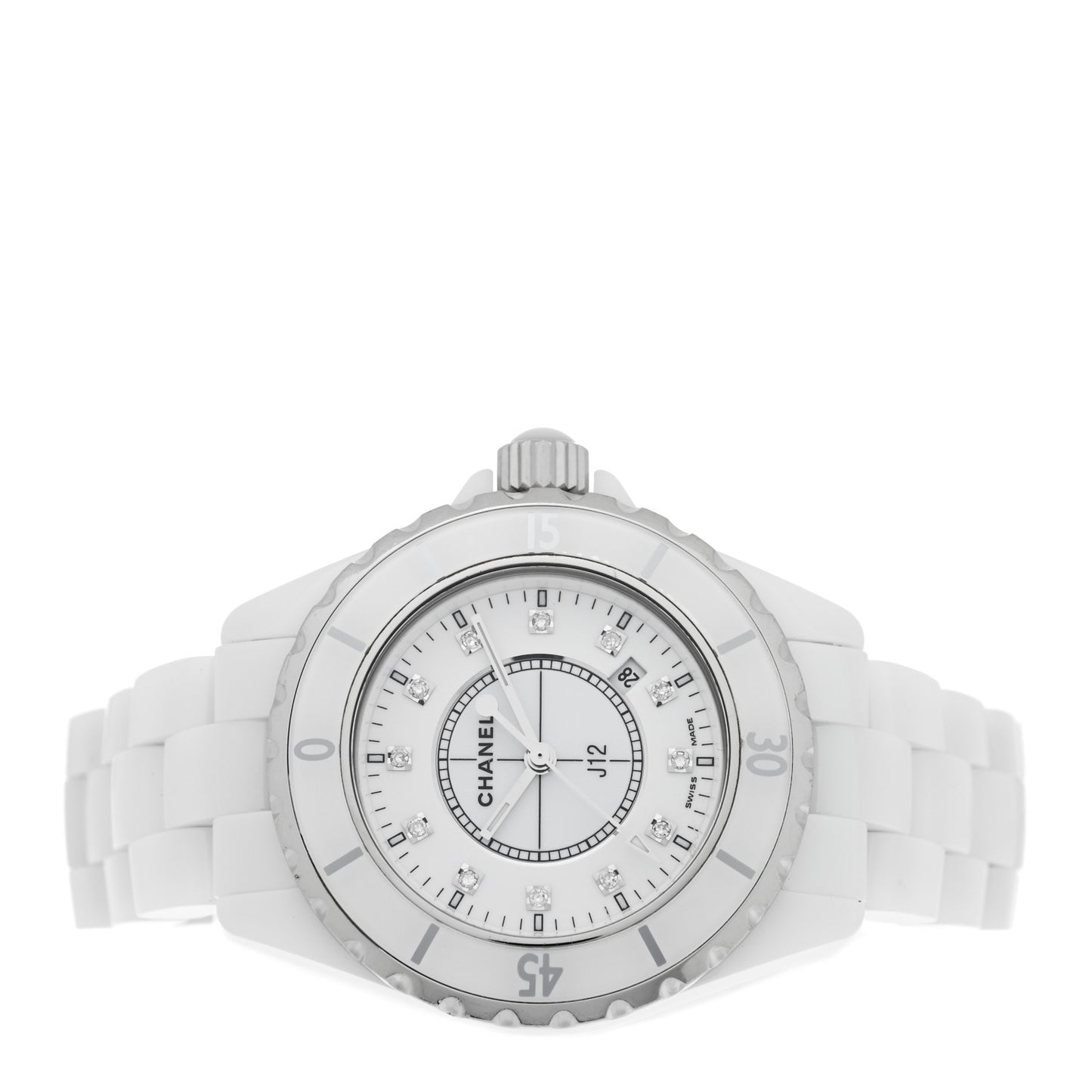 Stainless Steel Ceramic Diamond 33mm J12 Quartz Watch White