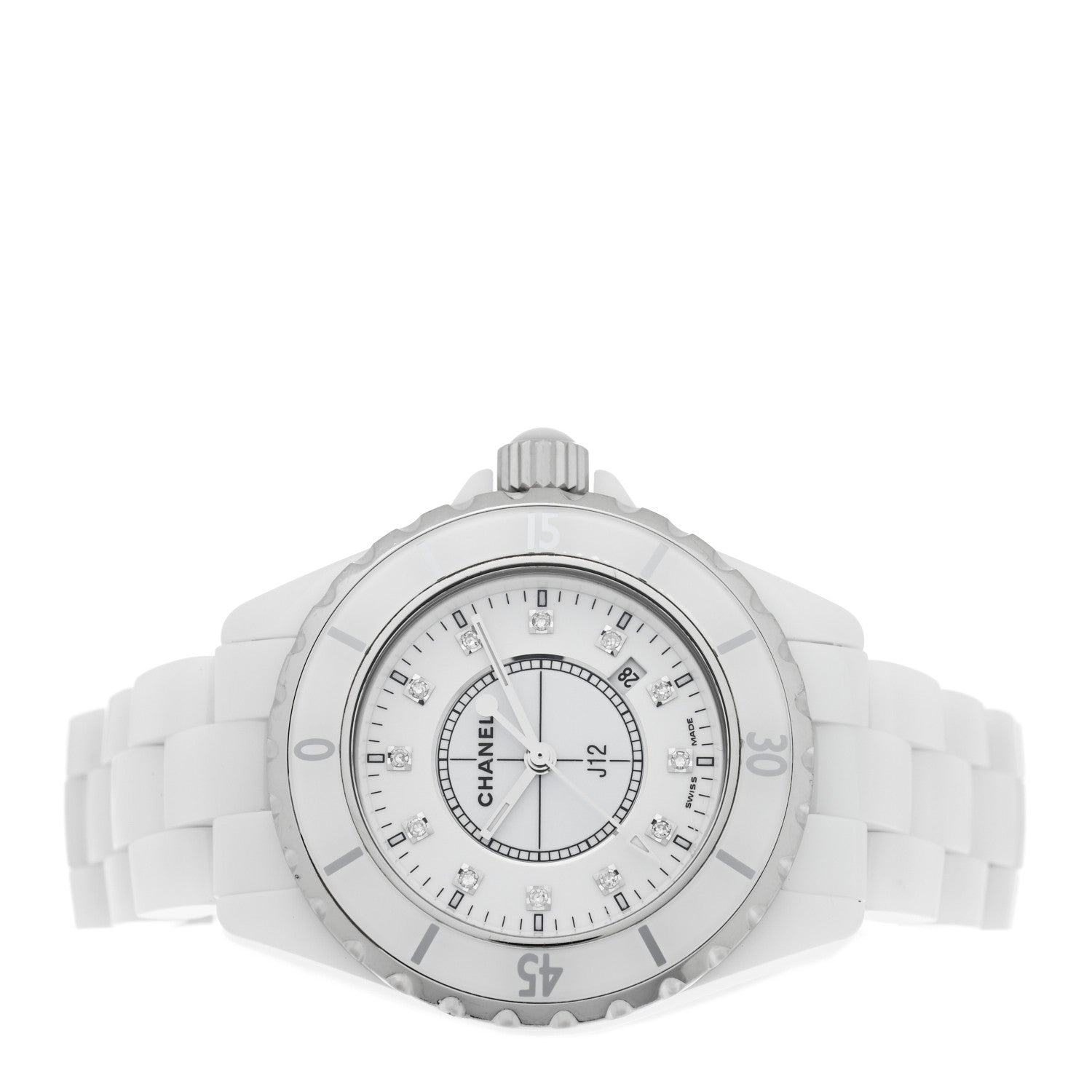 Chanel Stainless Steel Ceramic Diamond 33mm J12 Quartz Watch White 2 of 4