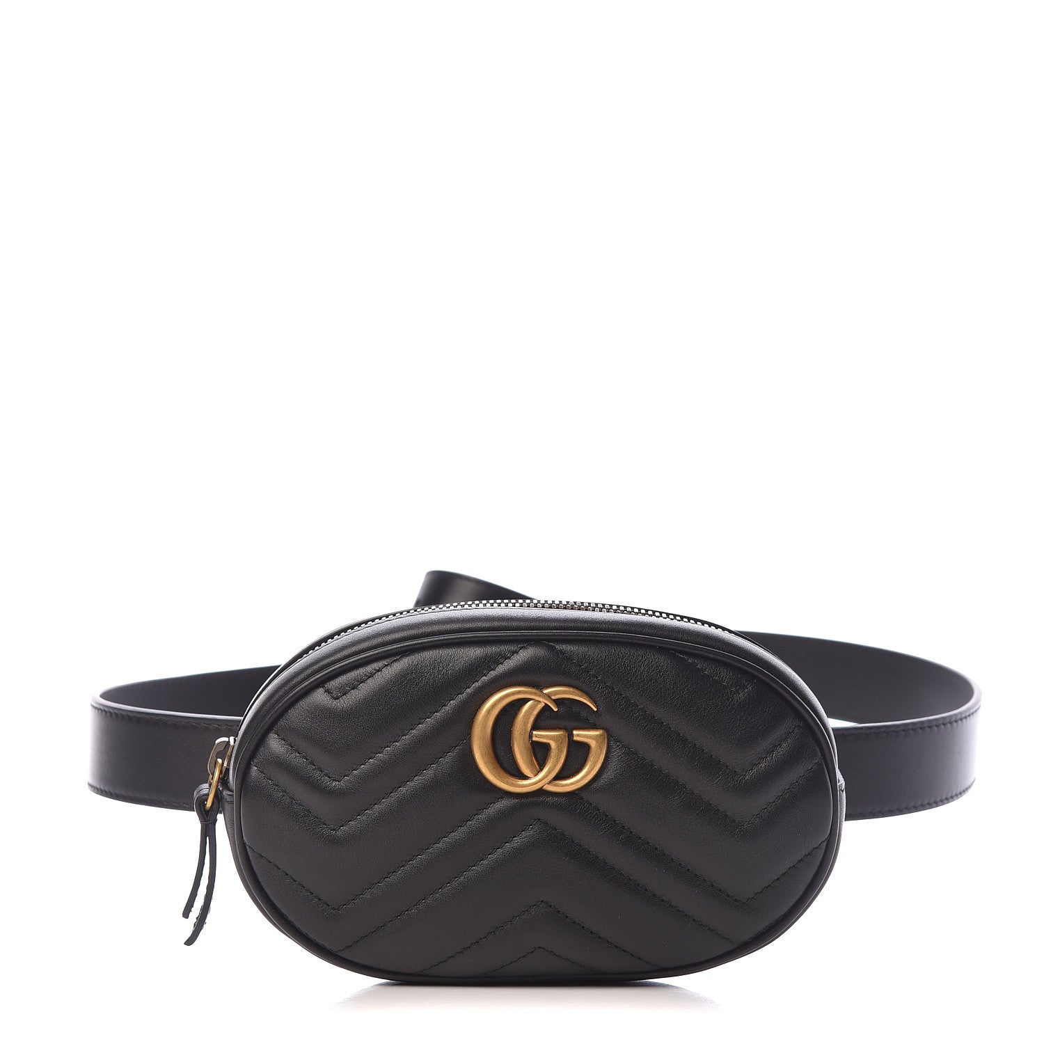 Gucci Calfskin Matelasse GG Marmont Belt Bag 85 34 Black 1 of 11
