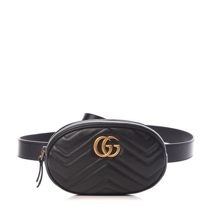 Gucci Calfskin Matelasse GG Marmont Belt Bag 85 34 Black 1 of 11