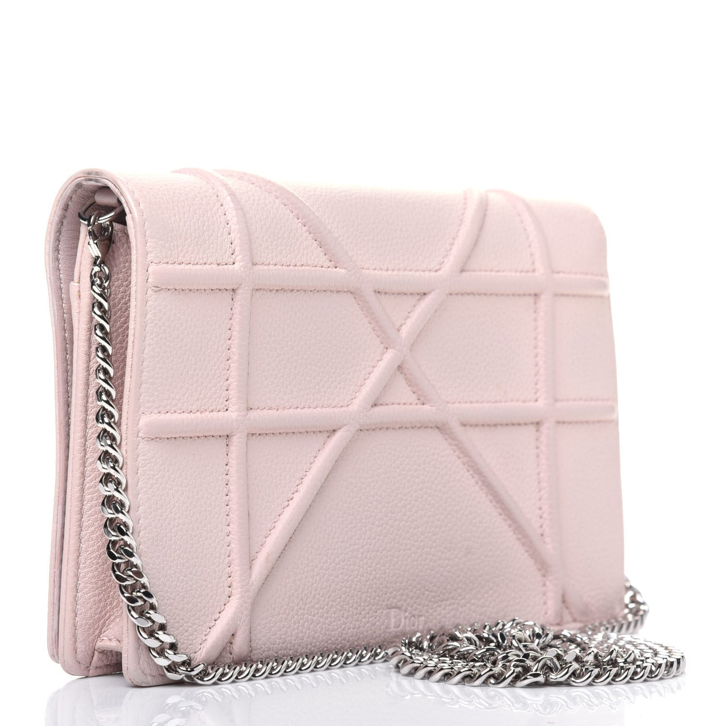 Grained Calfskin Diorama Wallet on Chain Pouch Rose Poudre