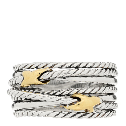 David Yurman Sterling Silver 18K Yellow Gold Double X Crossover Ring 58 8.5 1 of 4