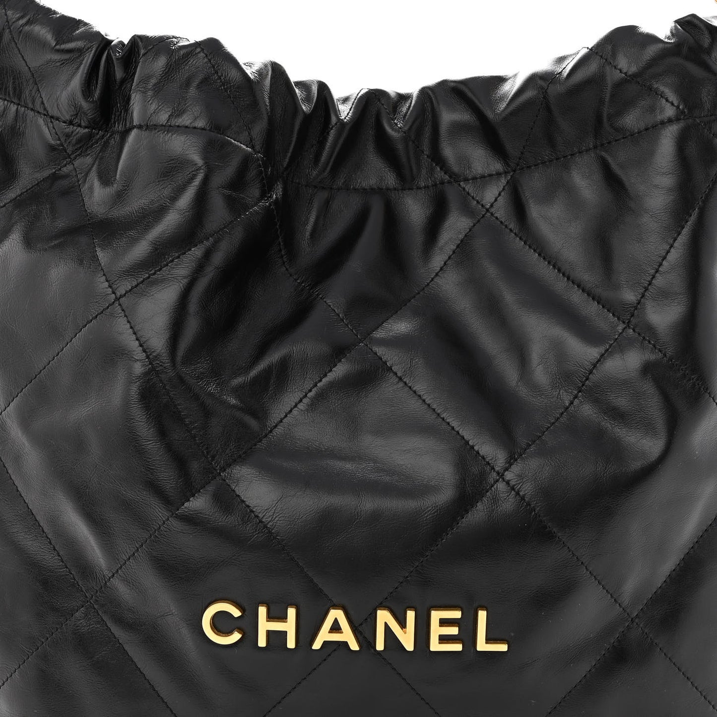 Shiny Calfskin Quilted Chanel 22 Black