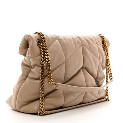 Saint Laurent Lambskin Quilted Medium Loulou Puffer Monogram Chain Satchel Dark Beige 3 of 12