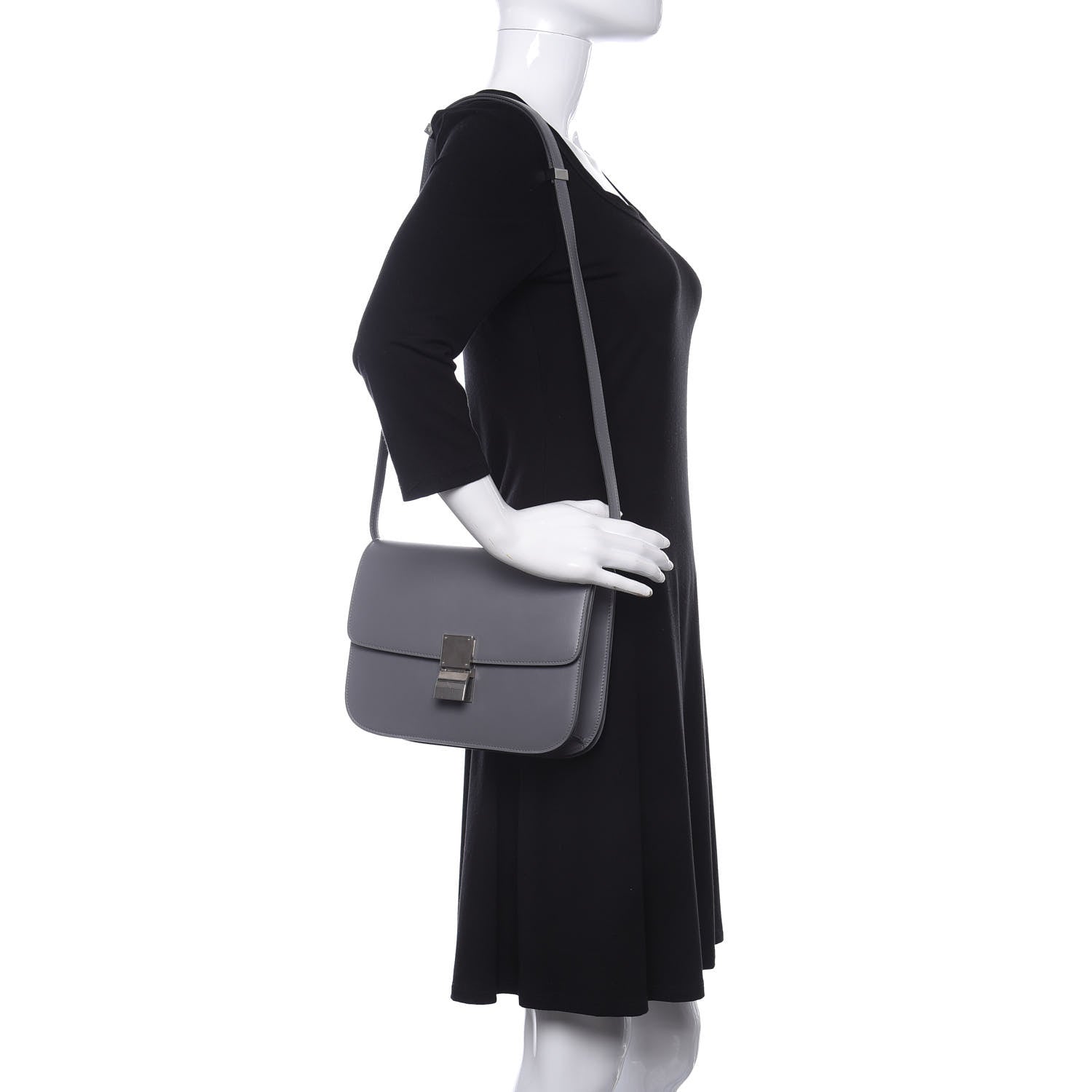 Celine Smooth Calfskin Medium Classic Box Flap Bag Storm 2 of 8
