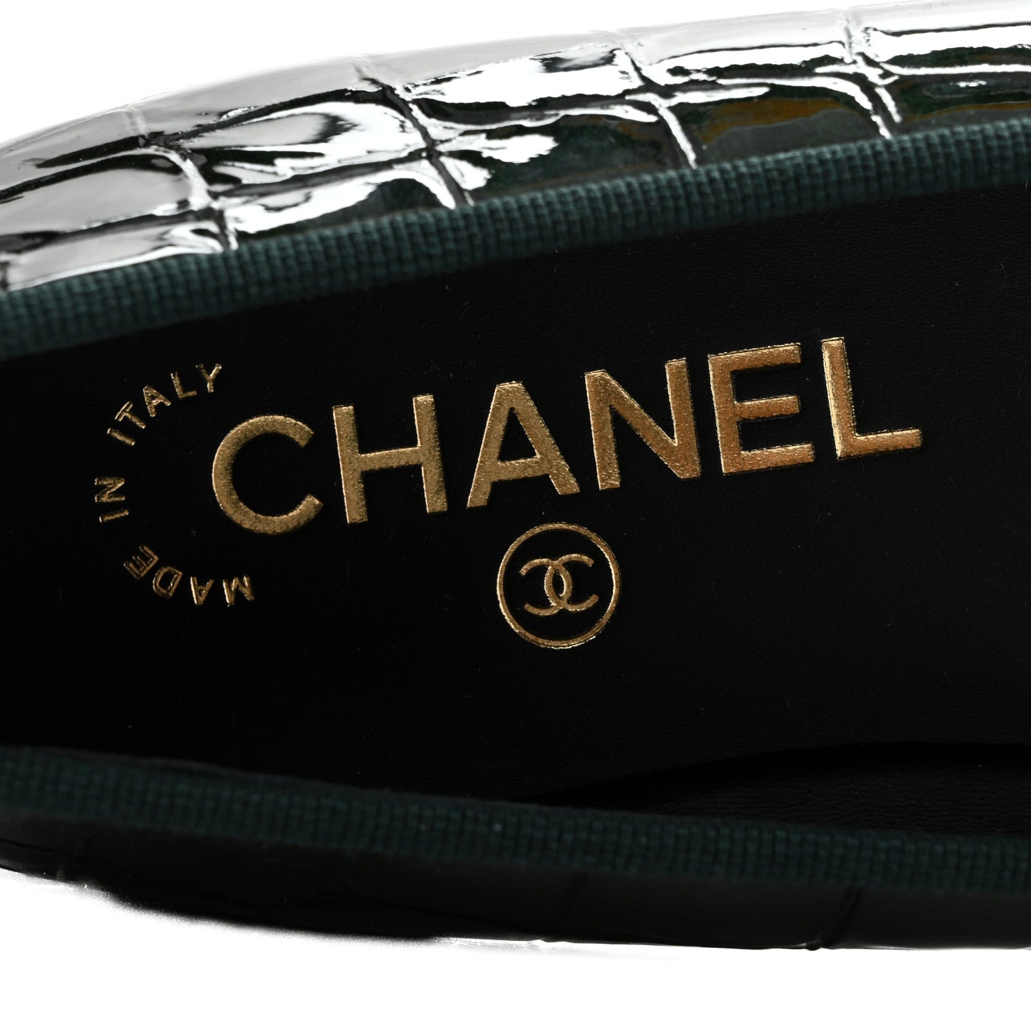 Chanel Patent Calfskin Crocodile Embossed Ballerina Flats 37 Dark Green Black 6 of 10
