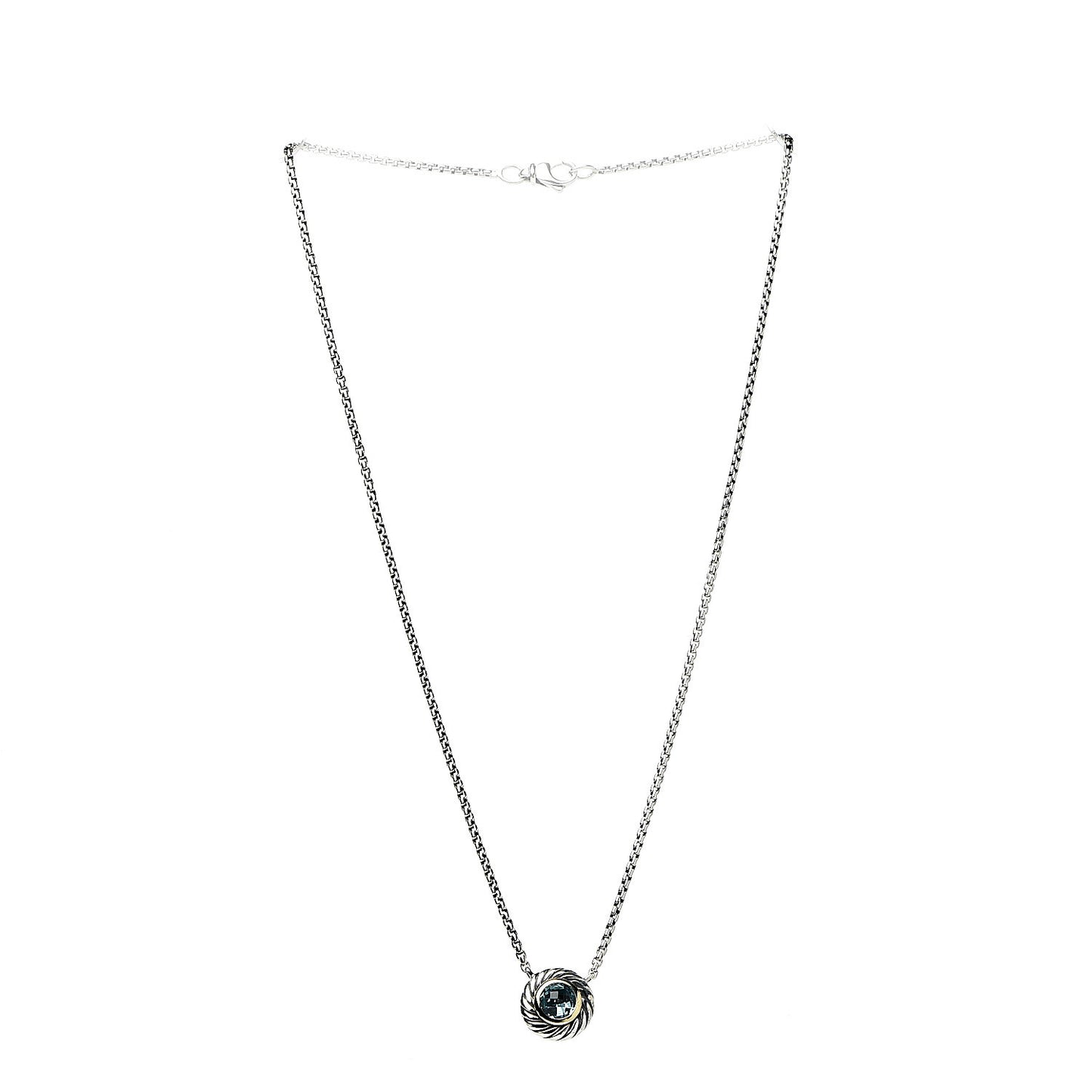 Sterling Silver 18K Yellow Gold Blue Topaz 12mm Cookie Pendant Necklace