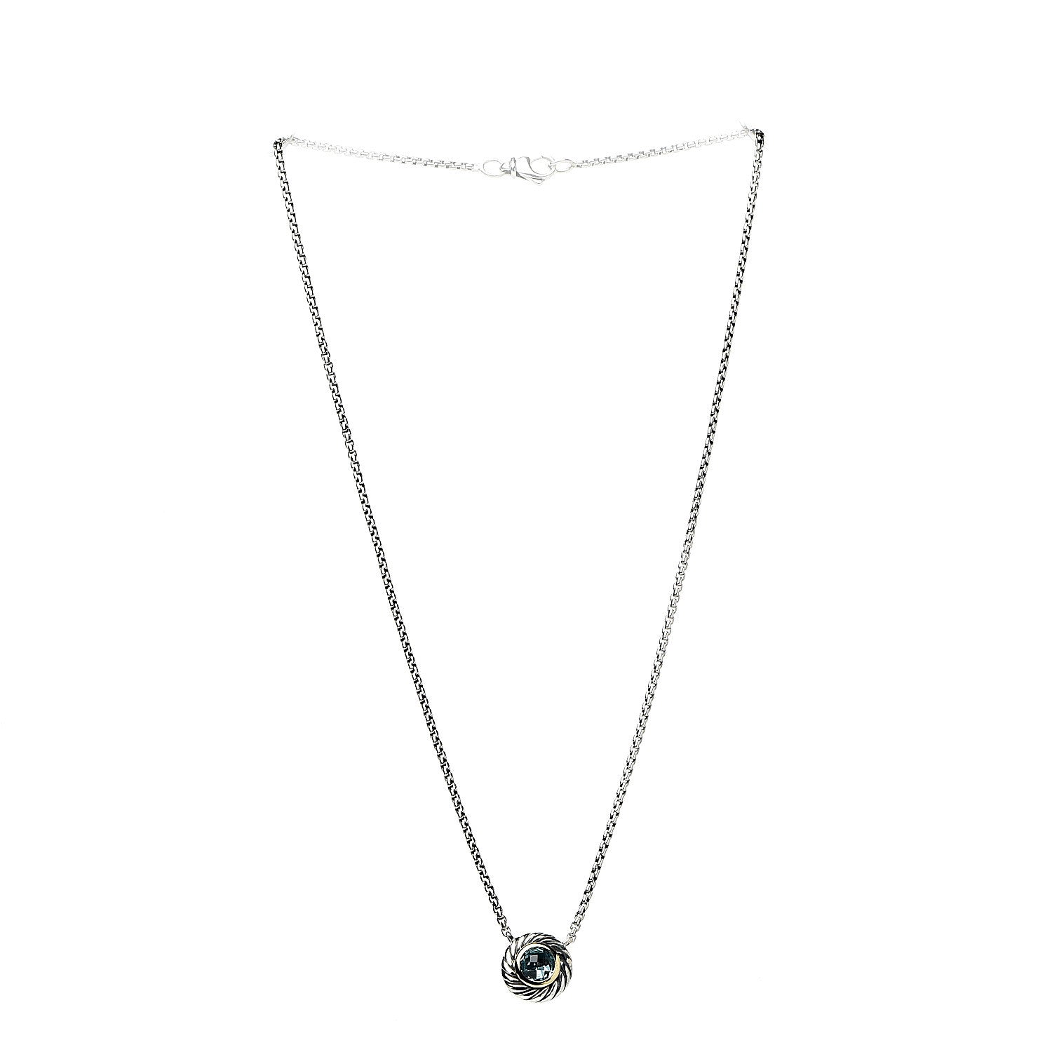 David Yurman Sterling Silver 18K Yellow Gold Blue Topaz 12mm Cookie Pendant Necklace 2 of 5