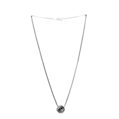 David Yurman Sterling Silver 18K Yellow Gold Blue Topaz 12mm Cookie Pendant Necklace 2 of 5