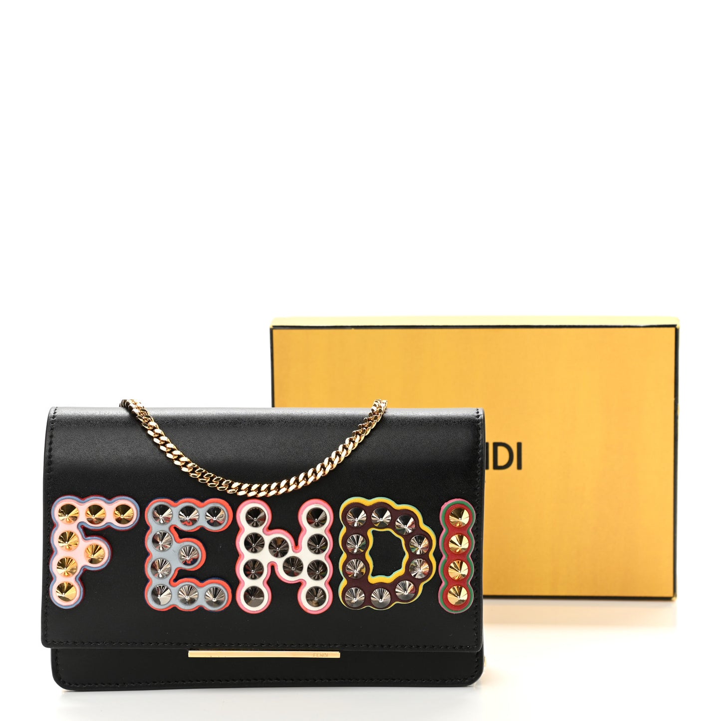 Vitello Liberty Fun Fair Metal Studded Tube Wallet on Chain Black Multicolor