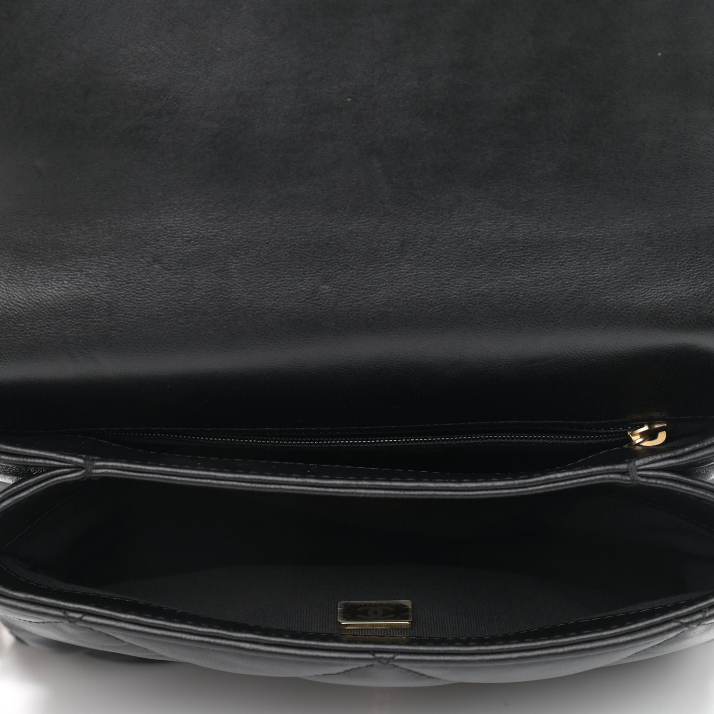 Lambskin Quilted Chain Top Handle Flap Black