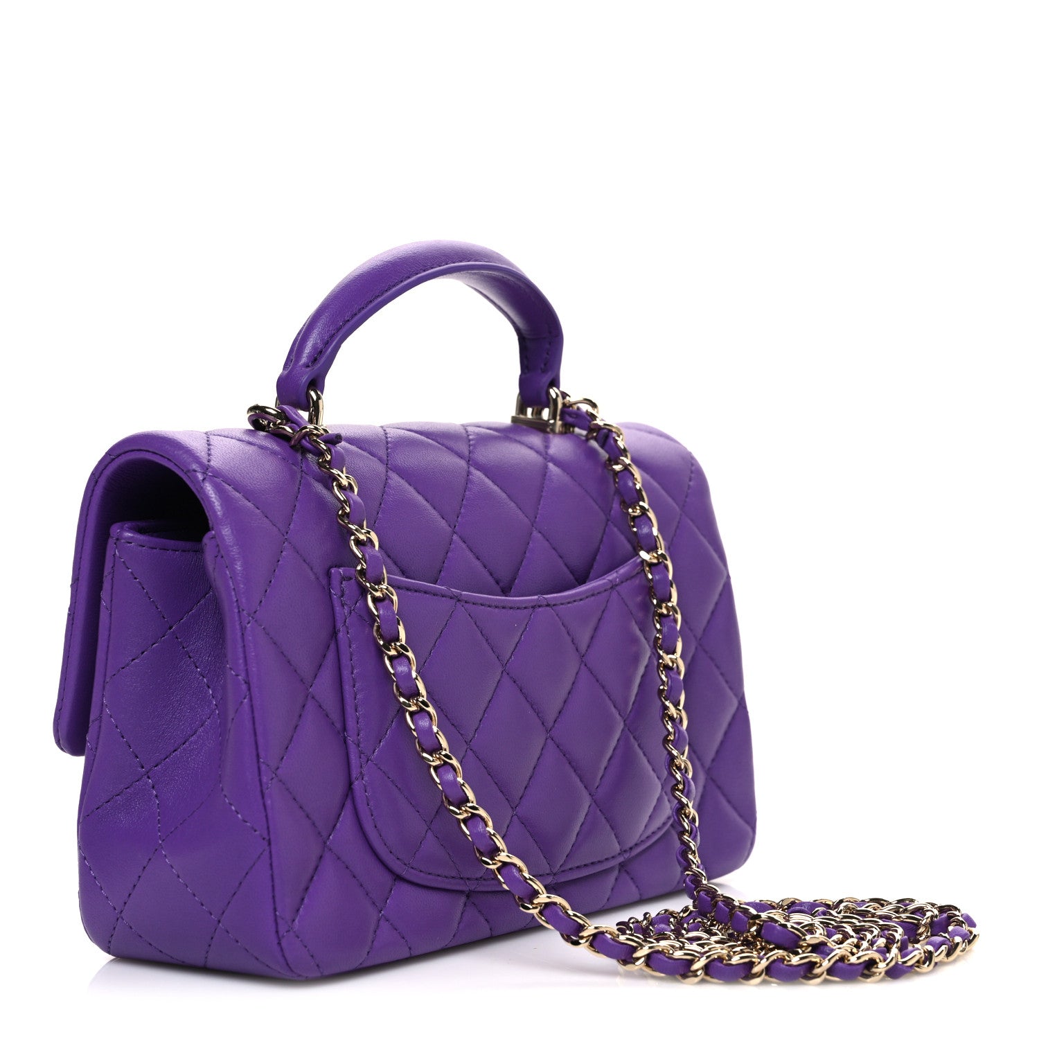 Chanel Lambskin Quilted Mini Top Handle Rectangular Flap Dark Purple 3 of 10