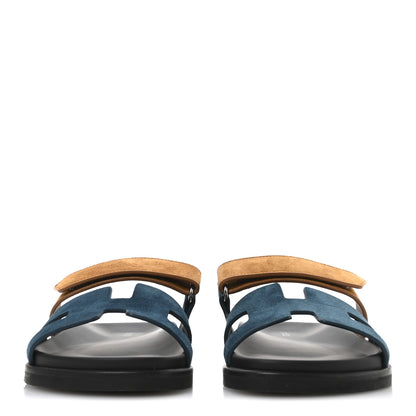 Hermes Suede Goatskin Womens Chypre Sandals 38.5 Vert Mousse Naturel 3 of 8