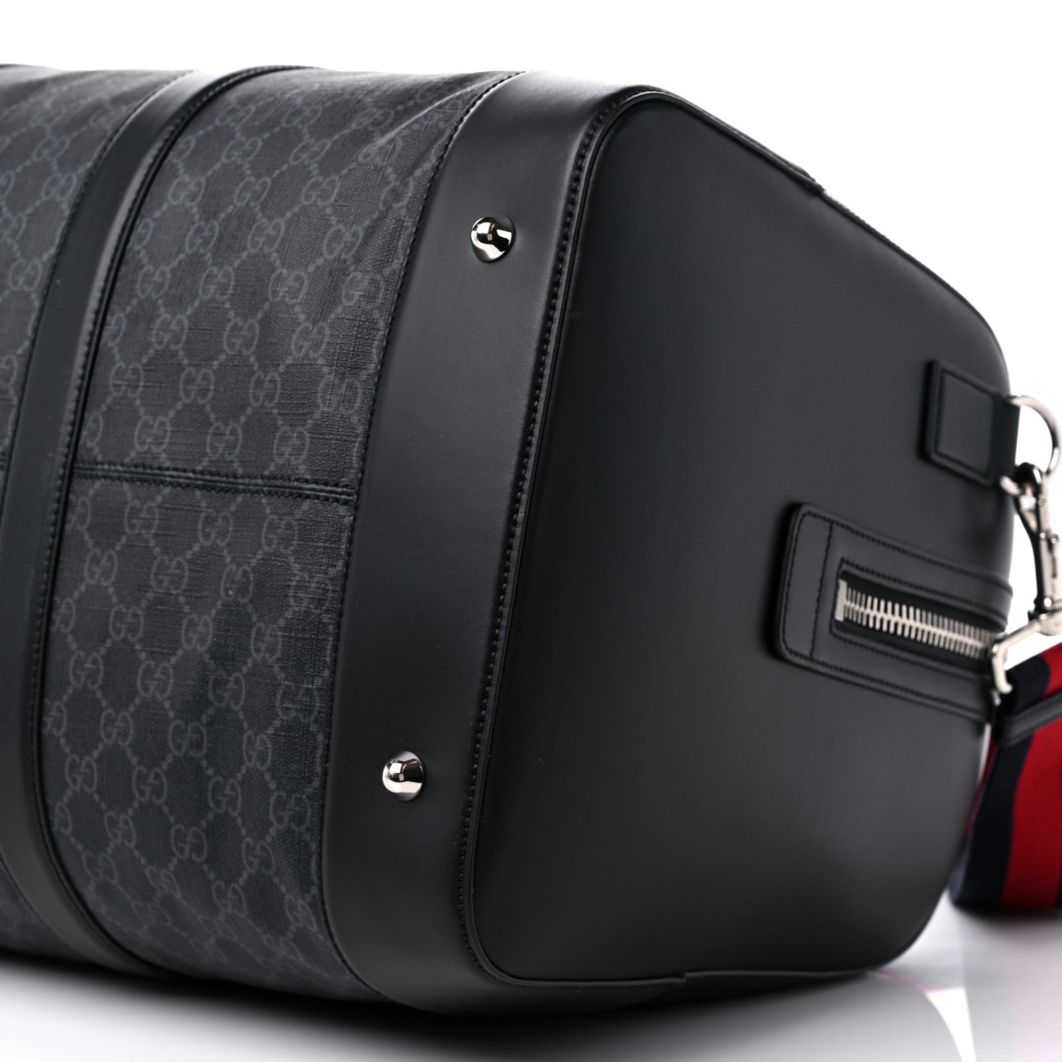 Gucci Soft GG Supreme Monogram Appia Calfskin Web Large Carry On Duffle Bag Black Grey 8 of 10
