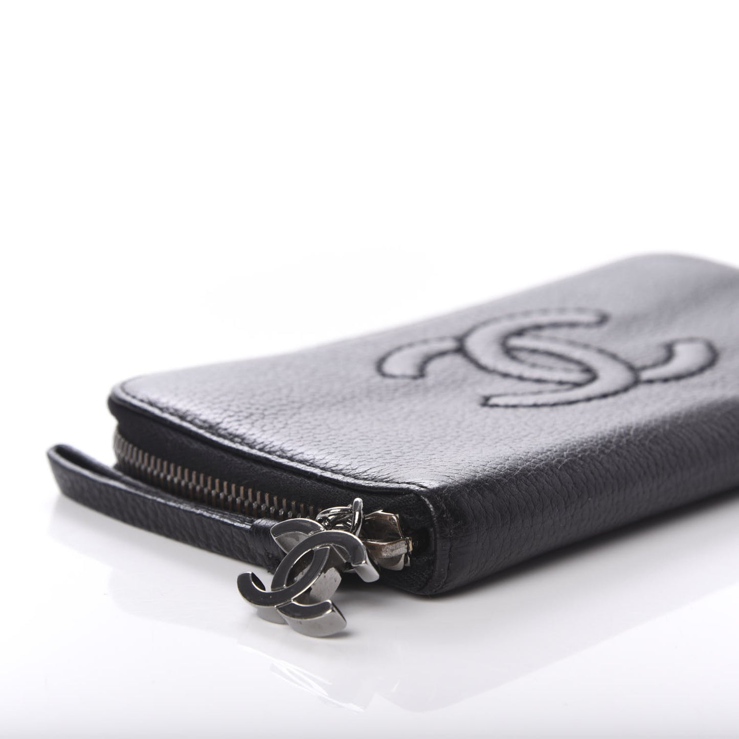 Calfskin Large Timeless Zip Around Wallet Black