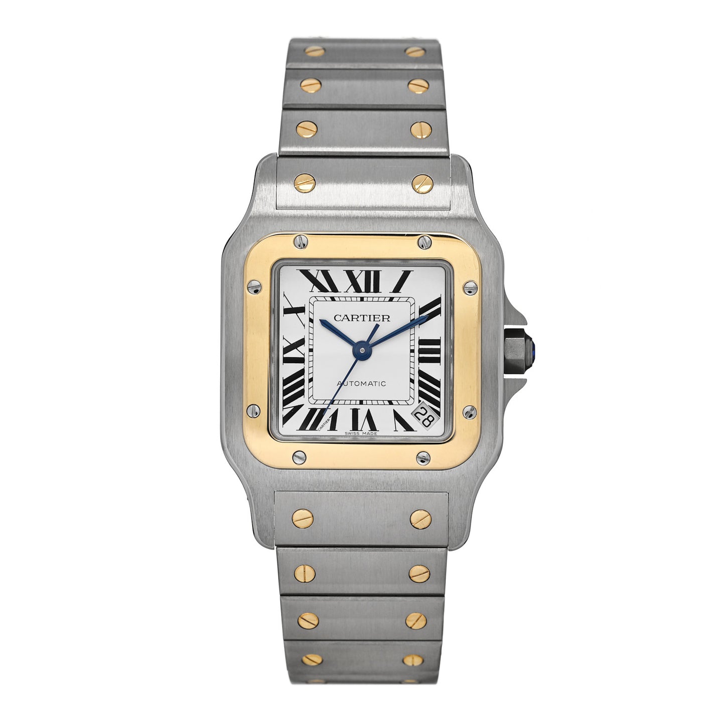 Stainless Steel 18K Yellow Gold 32mm Santos De Cartier Galbee Automatic Watch