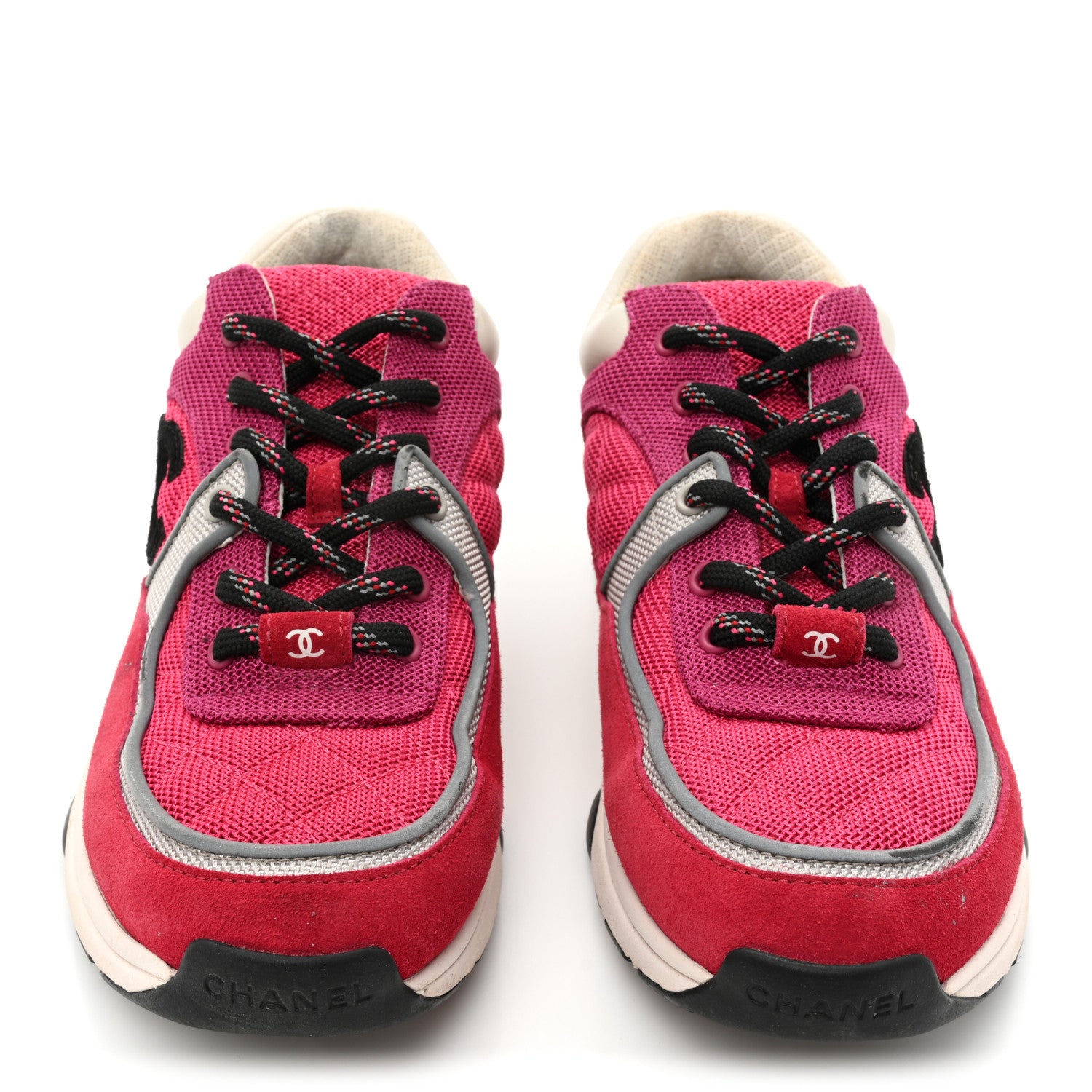 Chanel Mesh Suede Calfskin Grained Calfskin Womens CC Sneakers 37.5 Dark Pink Silver 2 of 19