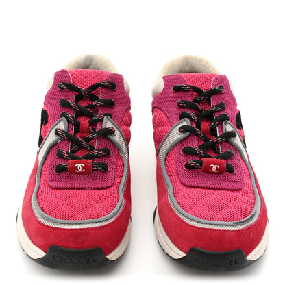 Chanel Mesh Suede Calfskin Grained Calfskin Womens CC Sneakers 37.5 Dark Pink Silver 2 of 19