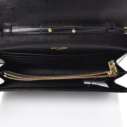 Saint Laurent Grain De Poudre Matelasse Chevron Monogram Chain Wallet Black 5 of 8
