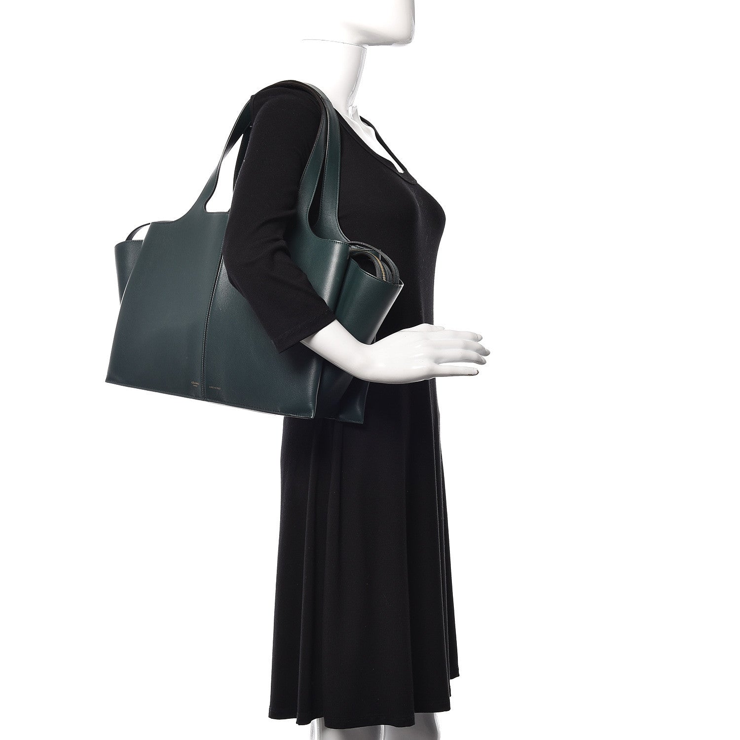 Celine Calfskin Medium Tri-Fold Bag Bottle Green 2 of 13