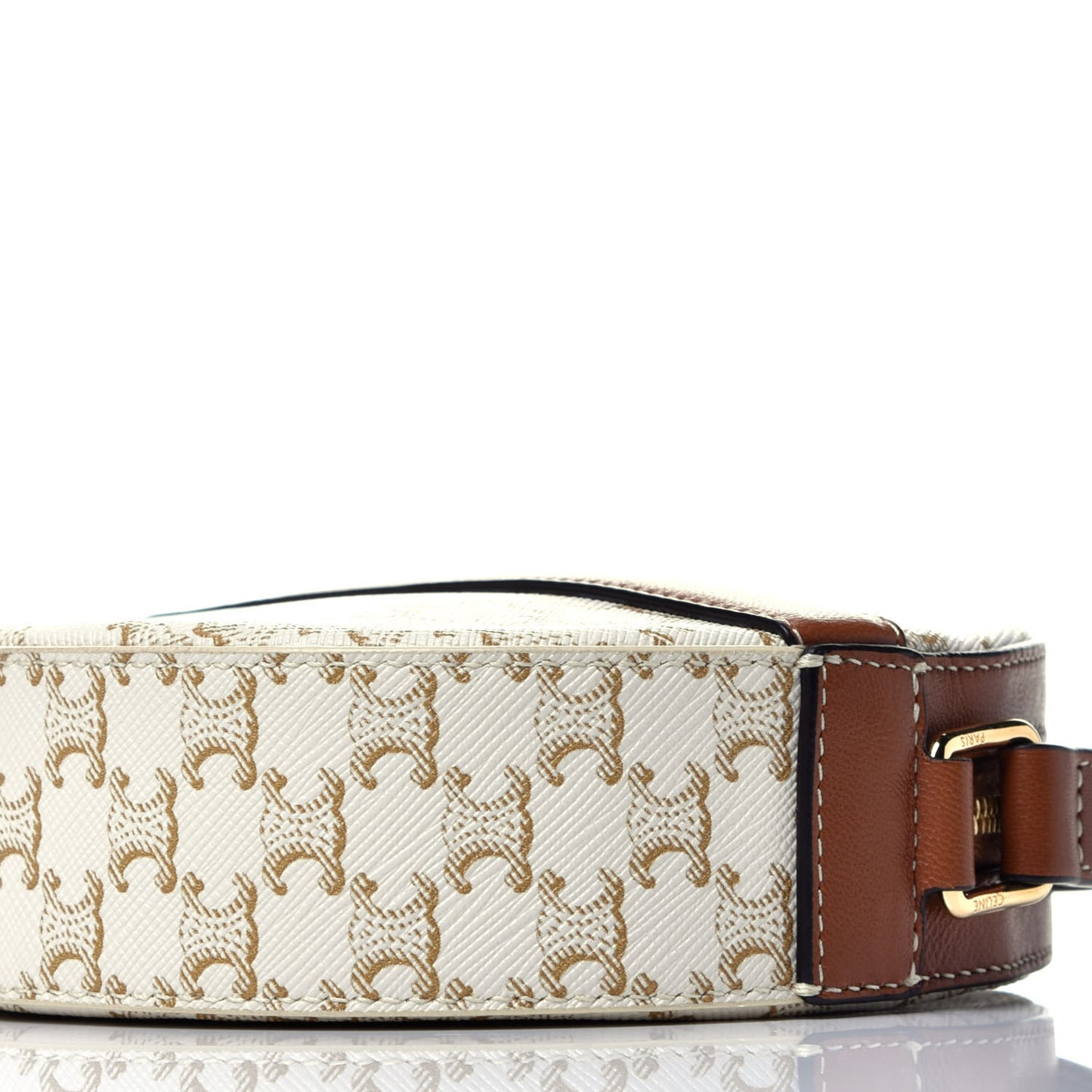 Lambskin Triomphe Canvas Round Purse On Strap White Tan
