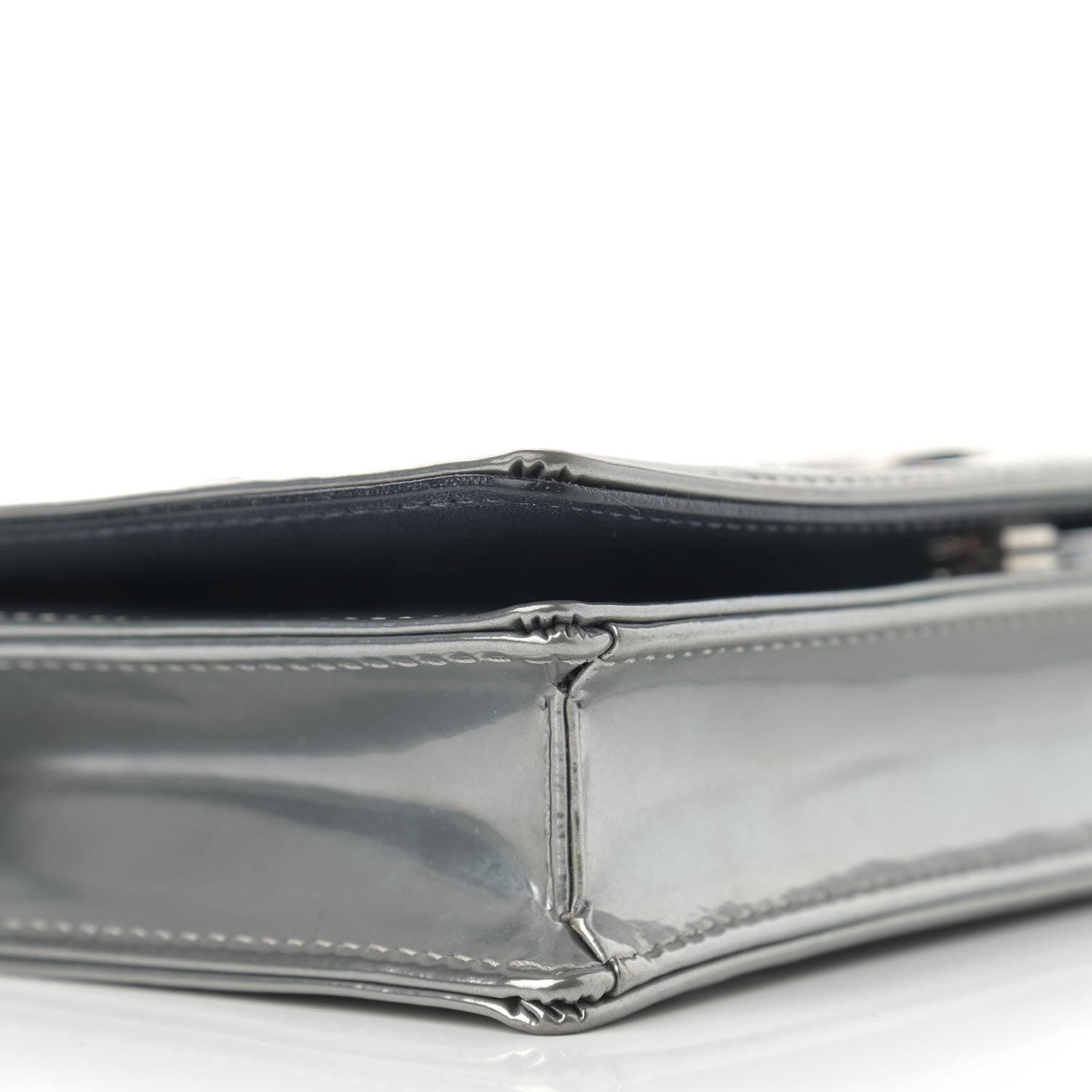 Christian Dior Metallic Patent Micro-Cannage Diorama Wallet on Chain Pouch Silver 8 of 12