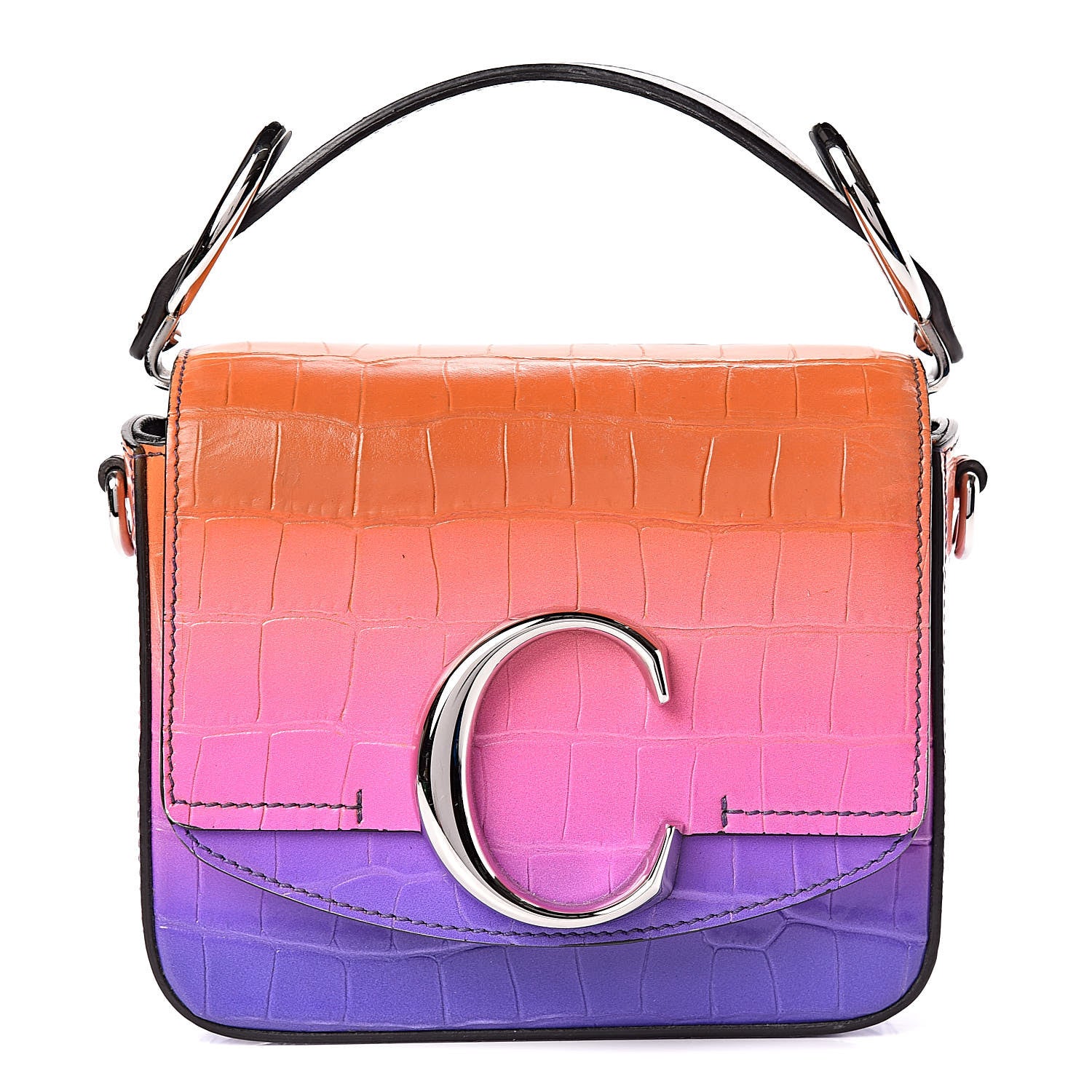 Chloe Calfskin Crocodile Embossed Mini C Double Carry Ombre Pink 1 of 9