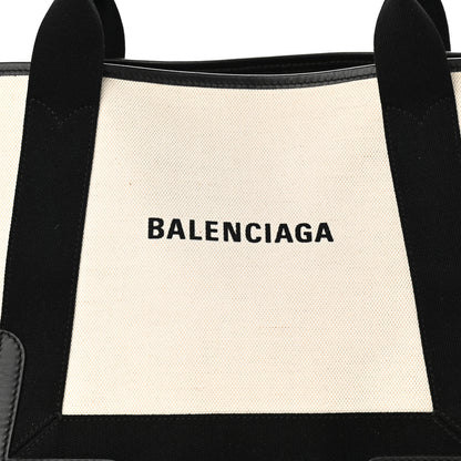 Balenciaga Cotton Canvas Satin Calfskin S Navy Cabas Natural Black 8 of 10