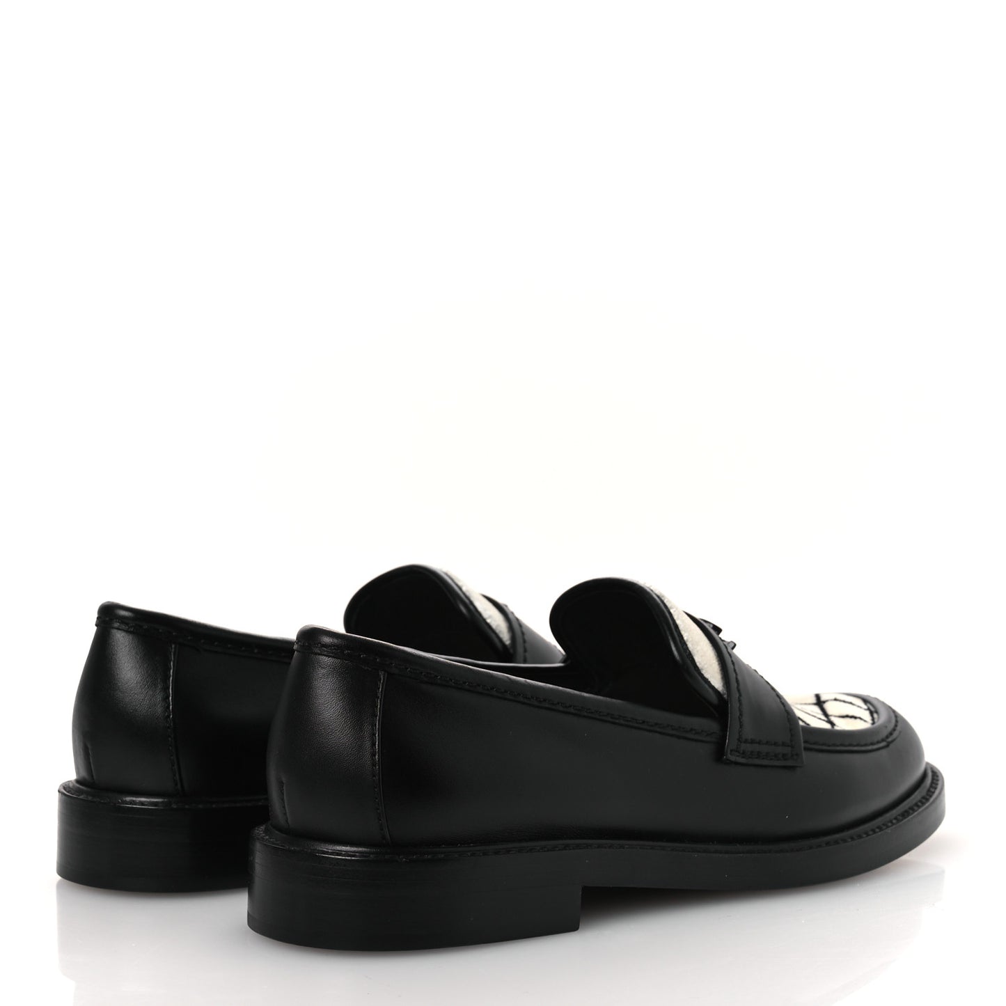 Calfskin Fabric Embroidered Quilted CC Loafers 37 Ivory Black