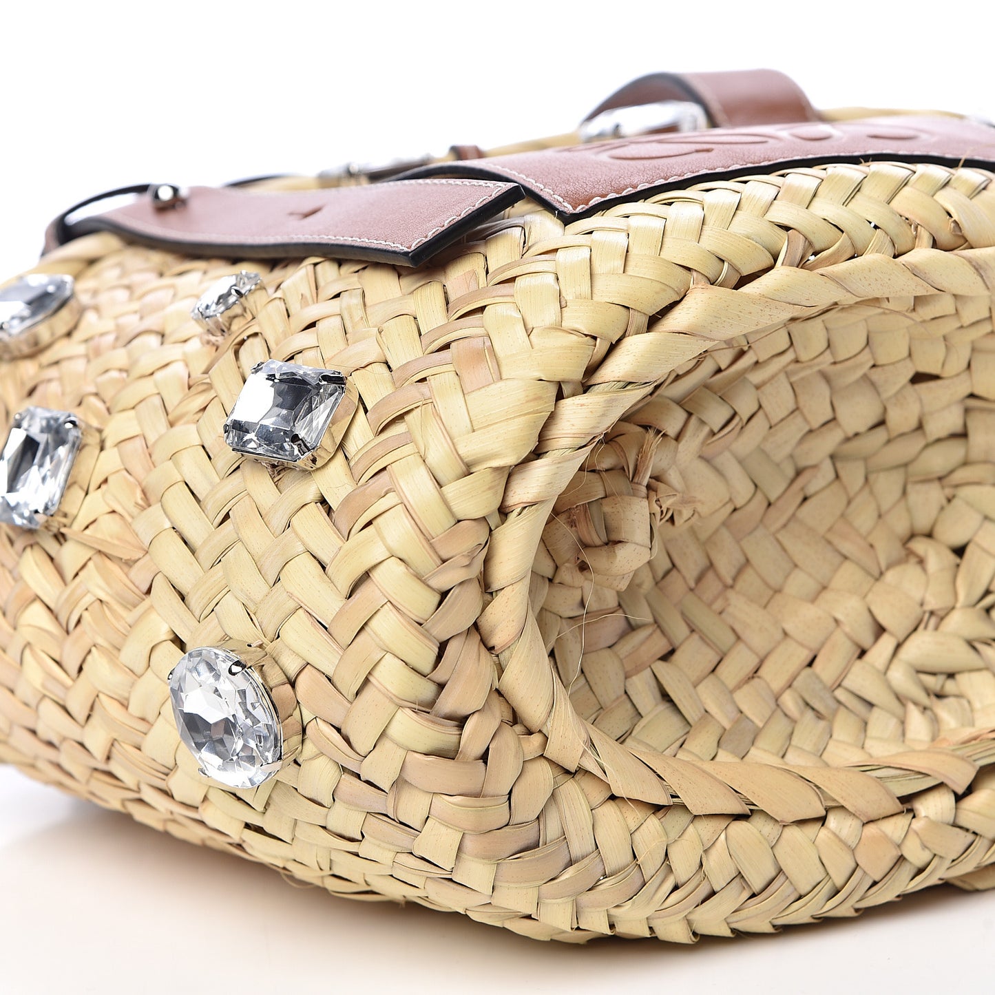 Raffia Small Stones Basket Tote Bag Natural Tan