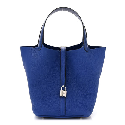 Hermes Taurillon Clemence Ostrich Touch Picotin Lock 22 Bleu Electrique 1 of 12