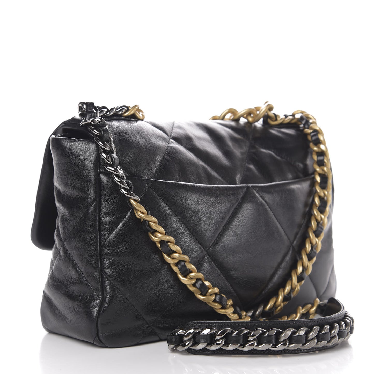 Goatskin Quilted Large 19 Flap Black