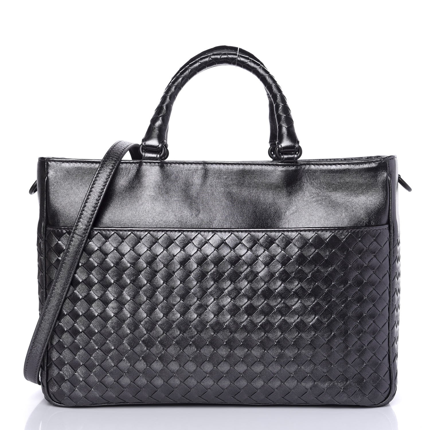 Bottega Veneta Metallic Grosgrain Intrecciato Tote Argento Ossidato 1 of 10