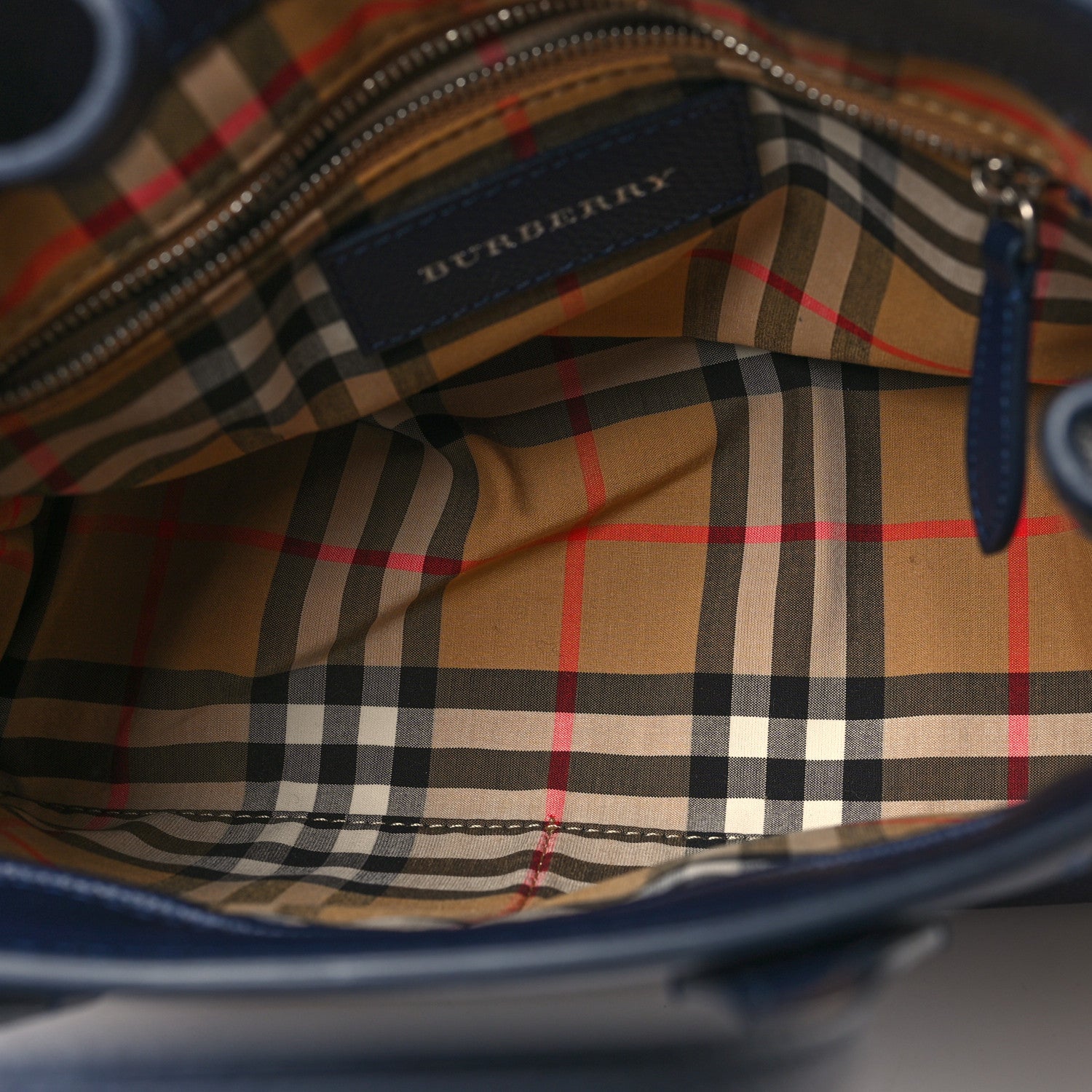 Burberry Grainy Calfskin House Check Small Banner Tote Regency Blue 5 of 9