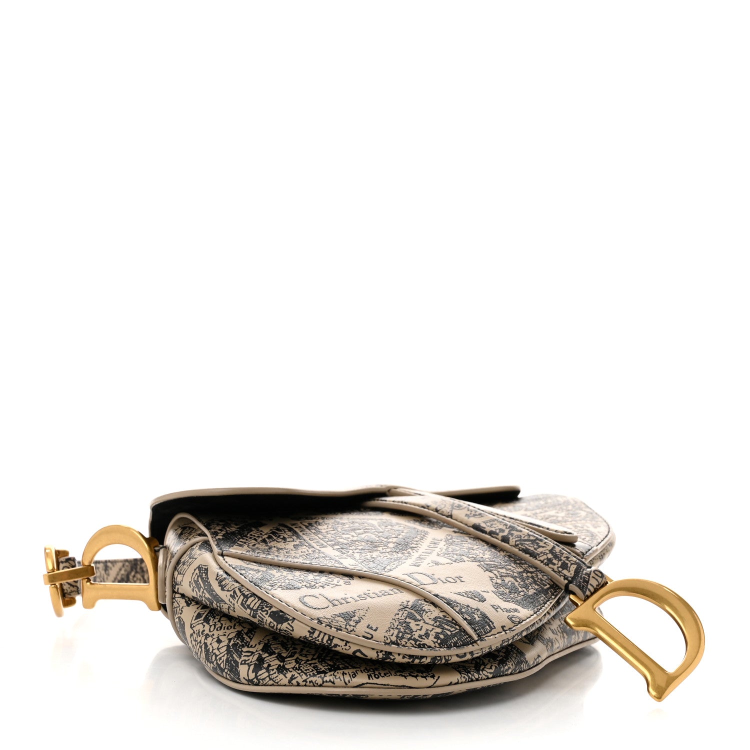 Christian Dior Calfskin Plan De Paris Printed Saddle Bag With Strap Beige Black 4 of 10