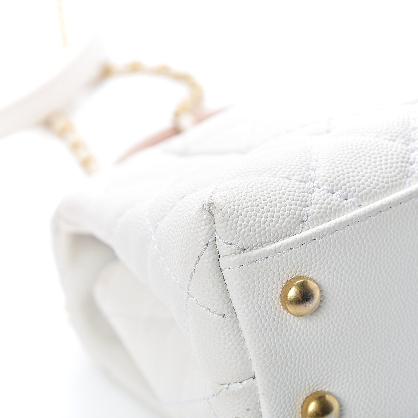Caviar Lizard Quilted Mini Coco Handle Flap White