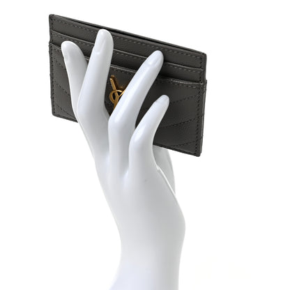 Saint Laurent Grain De Poudre Matelasse Chevron Monogram Credit Card Case Fog 2 of 6