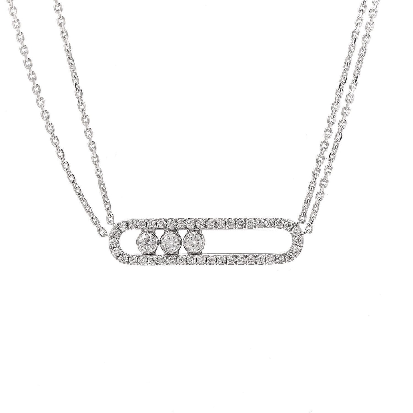 18K White Gold Diamond Move Double Chain Pave Necklace