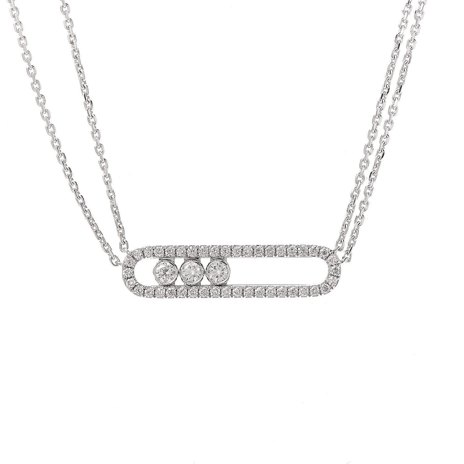 Messika 18K White Gold Diamond Move Double Chain Pave Necklace 9 of 10