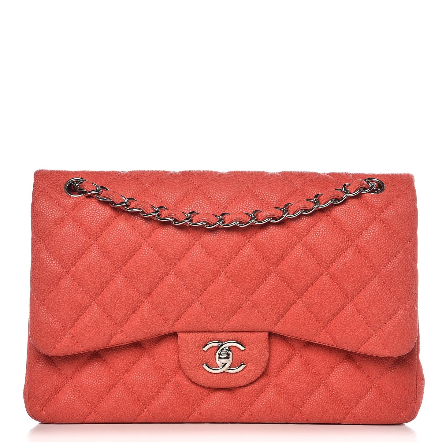 Iridescent Caviar Quilted Jumbo Double Flap Coral