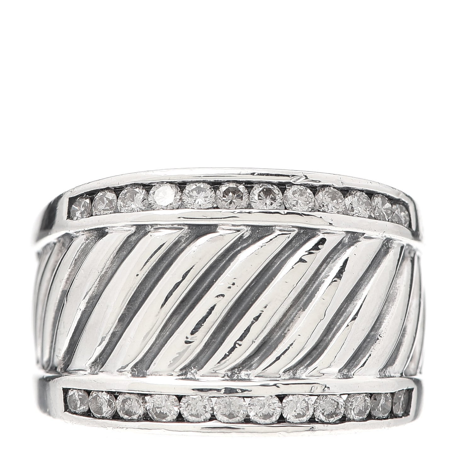 Sterling Silver Diamond Cable Cigar Band Ring 55 7.25