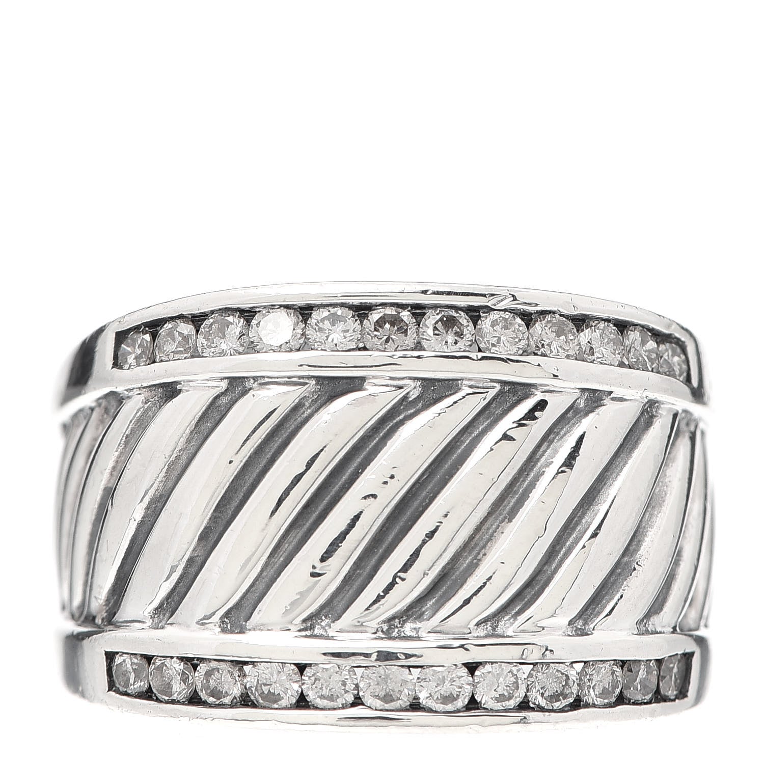 David Yurman Sterling Silver Diamond Cable Cigar Band Ring 55 7.25 1 of 5