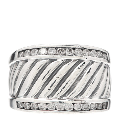 David Yurman Sterling Silver Diamond Cable Cigar Band Ring 55 7.25 1 of 5