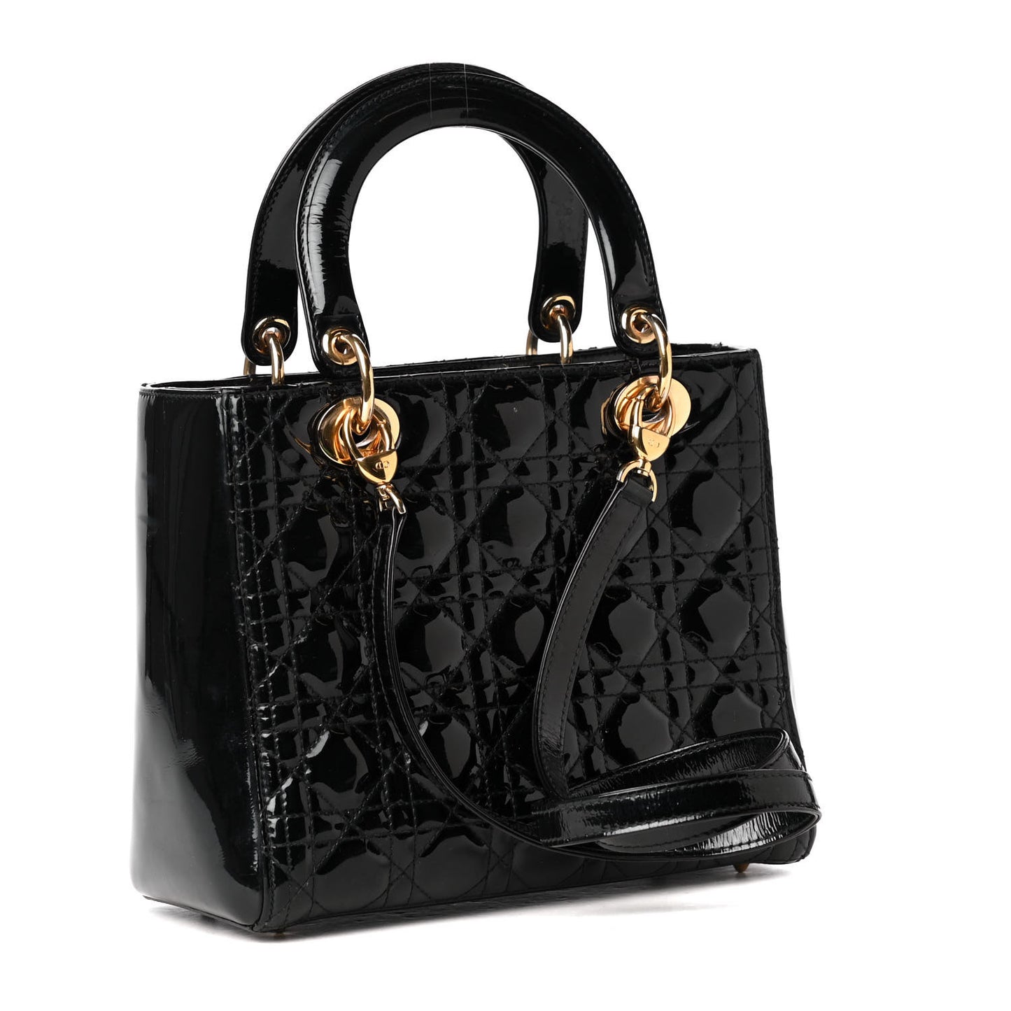 Patent Cannage Medium Lady Dior Black